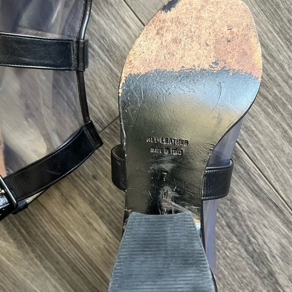 Yves Saint Laurent Italy YSL Black leather Strappy Sandals vintage block heel 7 - Picture 9 of 14